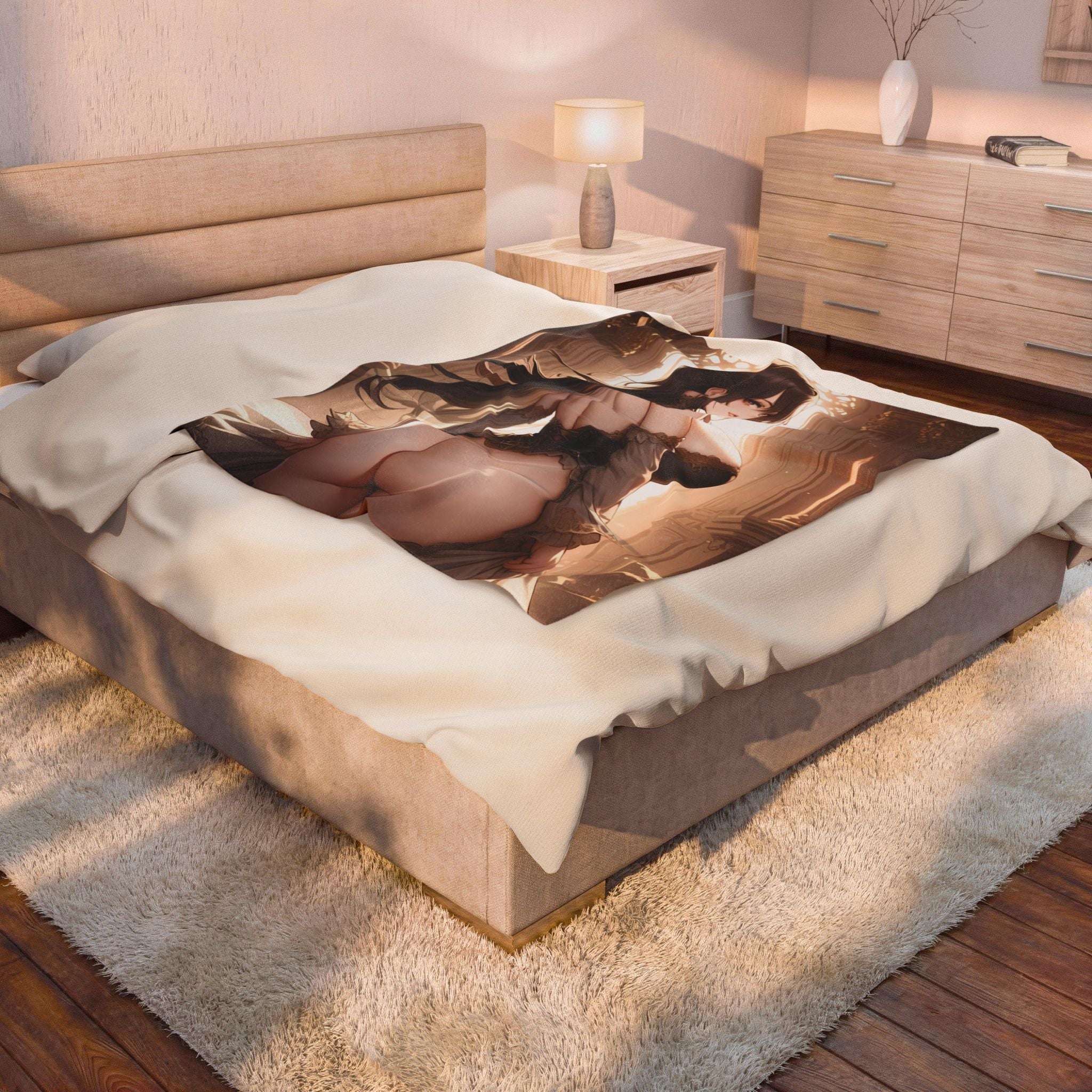Velveteen Plush Blanket — Glamorous Anime Woman in Royal Blue Gown
